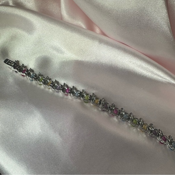 Sterling Silver Multi-Gemstone Tennis Bracelet – Oval Cut Sparkle, 7.5" - Picture 11 of 13